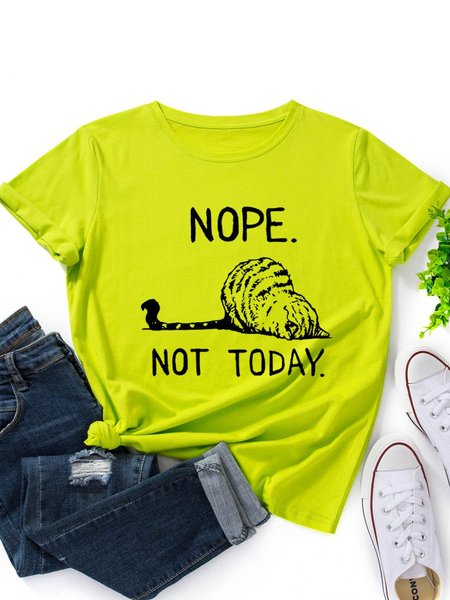 

Nope, Not Today Cat Graphic Short Sleeve Round Neck Loose Tee, Fluorescent green, T-shirts