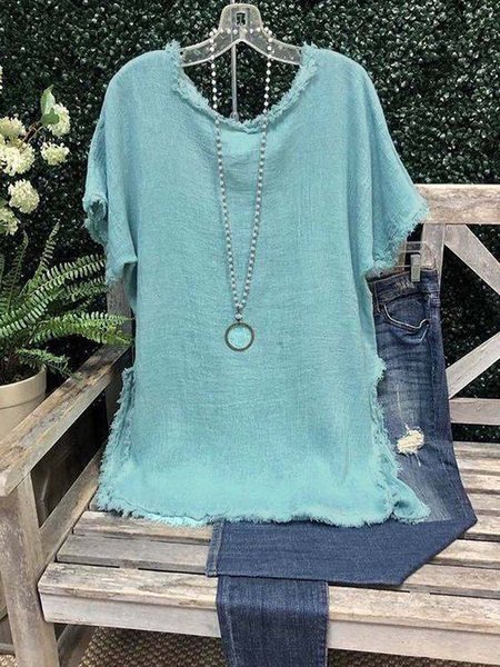 

Casual Short Sleeve Crew Neck Tops, Green, Tops