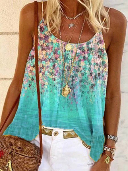 

Women's Summer Floral-Print Spaghetti Casual Multicolor Tank top, Flower, Tank Top
