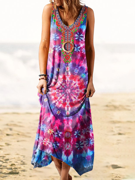 

Girocollo Senza Maniche Gonna Casuale, Viola, Summer dresses