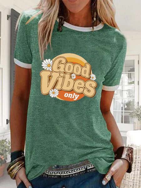 

Casuale Lettera Stampato Maniche Corte Camicie & Top, Verde, T-Shirts