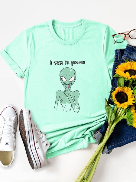 

I Cum In Peace Alien Graphic Tee, Mint, T-shirts