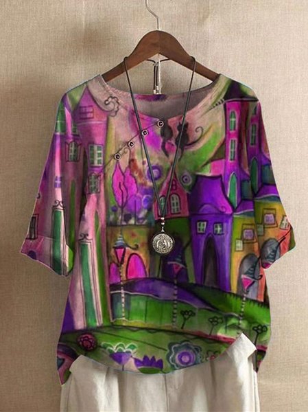 

Half Sleeve Cotton V Neck Casual Shirts, Purple, Blouses & Shirts