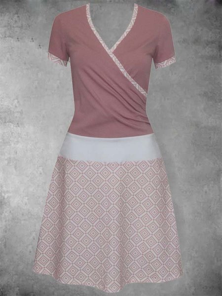 

Printed Casual Short Sleeve V Neck Dresses, Pink, Auto-Clearance