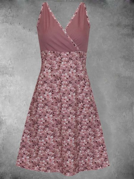 Abito Stampato Floreale Spaghetti Misto Cotone, Rosa, Dresses
