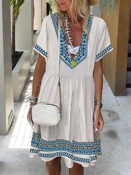 

Abito Casuale Maniche Corte, Bianco, Mini Dresses