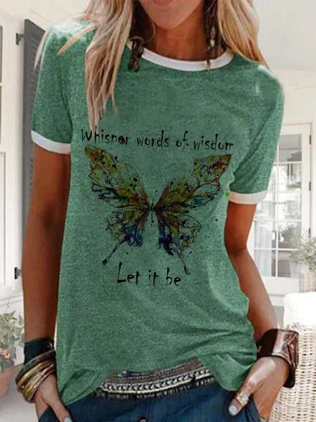 

Lettera Stampato Casuale Maniche Corte Top, Verde, T-Shirts