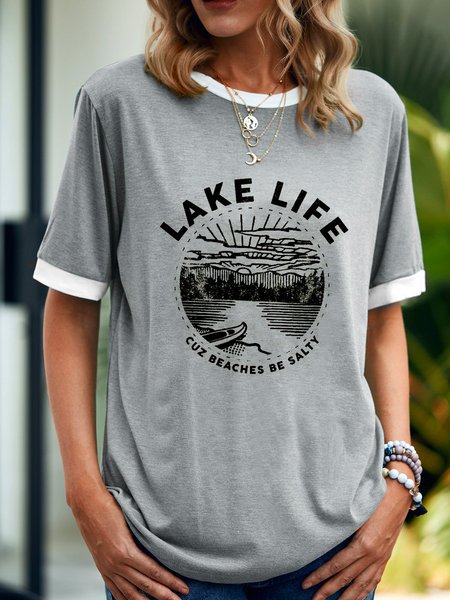 

Lake Life Short Sleeve Crew Neck Shift Woman Tee, Gray, T-shirts