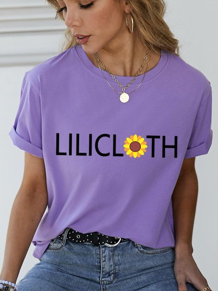 

Lilicloth Cotton-Blend Short Sleeve Casual Woman Tee, Purple, T-shirts