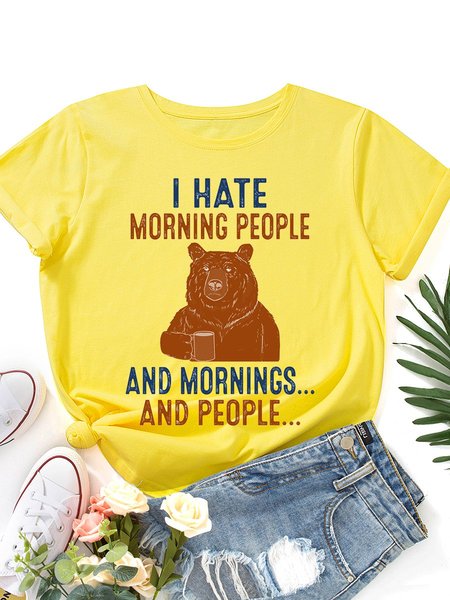 

I Hate Morning People And Mornings And People Bear Drinking Coffee Graphic Tee, Yellow, T-shirts