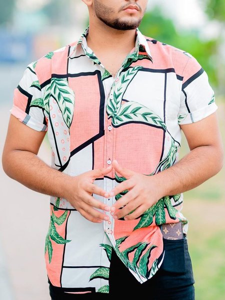 

Floral Shirt Collar Shirts & Tops, Pink, Men's Floral shirt
