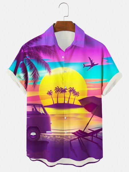

Men's Vintage Shirt Collar Coconut Tree Shirts, Purple, Men's Floral shirt