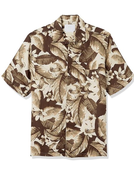 

Casual Linen Tropical Hawaiian Shirt, Coffee, Men's Floral shirt