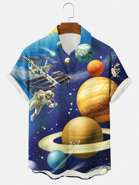 

Men's Shirt Collar Vintage Printed Shirts, Blue, Shirts