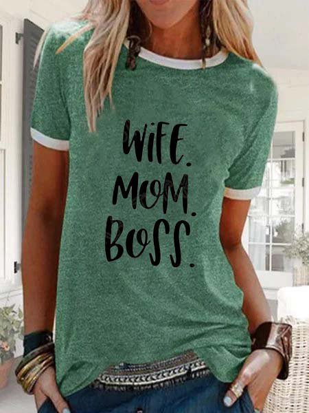 

Letter Short Sleeve Crew Neck Shirts & Tops, Green, Printed T-shirts