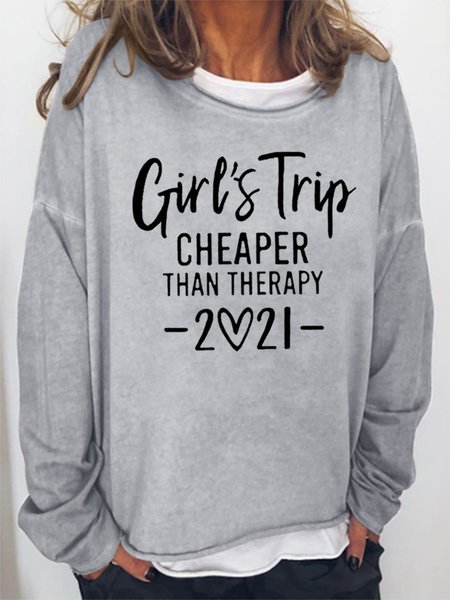 

Girl's Trip Cheaper Than Therapy Women's Crew Neck Sweatshirts, Grey, Hoodies&Sweatshirts