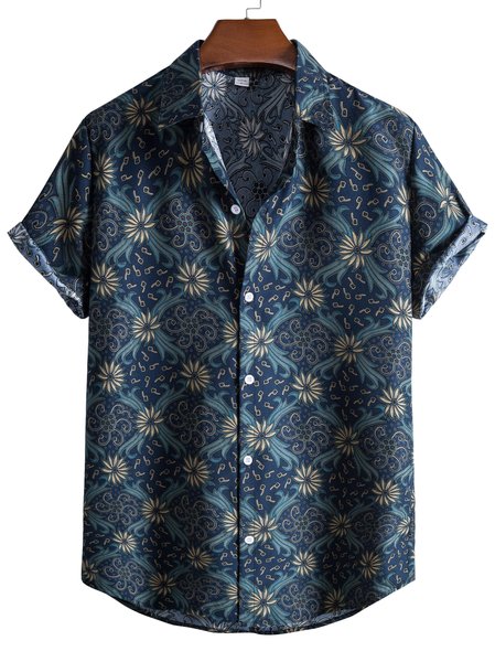 

Shirt Collar Tribal Casual Shirts & Tops, Blue, Men's Floral shirt