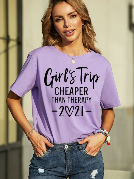 

Girl's Trip Cheaper Than Therapy Women T-Shirt Hiking Tee, Purple, T-shirts
