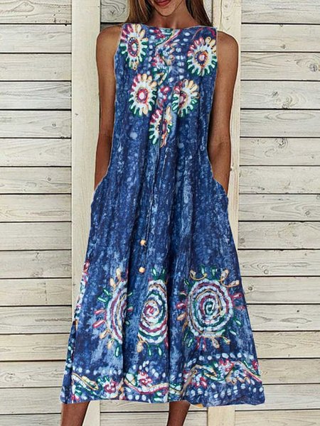 

Abito Bohemian Girocollo, Blu, Dresses
