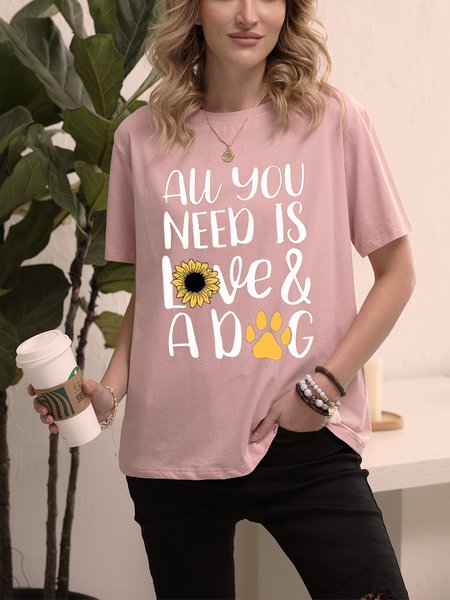 

All You Need Is Love Casual Short Sleeve Letter Woman Tee, Pink, T-shirts