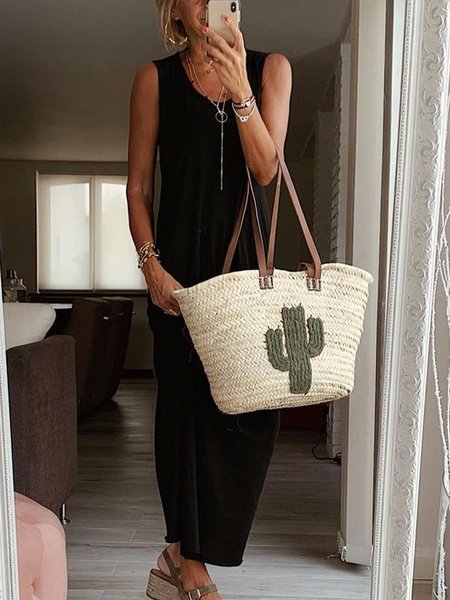 

Abito Senza Maniche Dritto Casuale Tinta Unita, Nero, Summer dresses