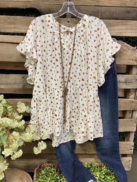 

Maniche Corte Leopardo Camicie & Top Cotone, Come immagine, Tops