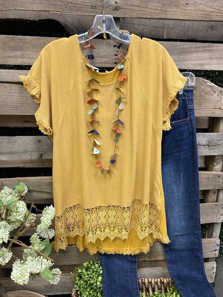 

Casual Shift Short Sleeve Shirts & Top, Yellow, Tops