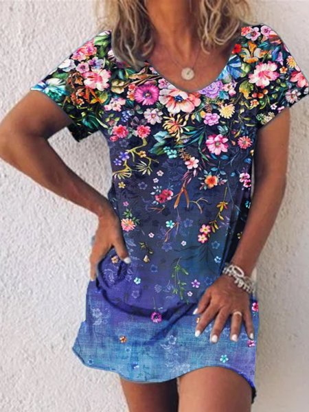 

Dritto Vacanza Floreale Scollo a V Abito, Blu, Summer dresses