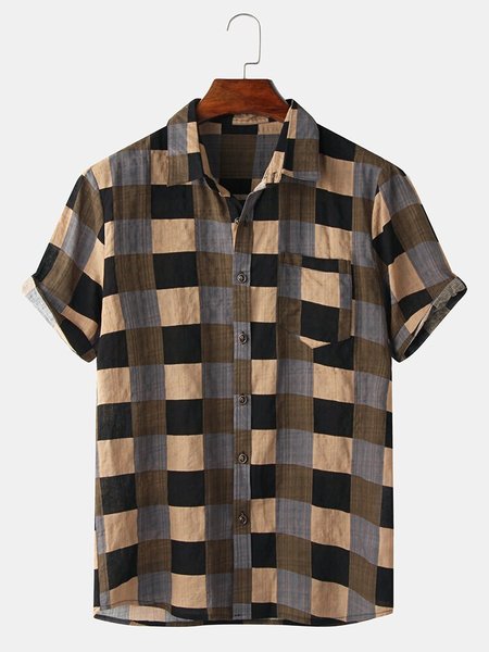 Casual Plaid Shirts & Tops, Blue, Men's Floral shirt