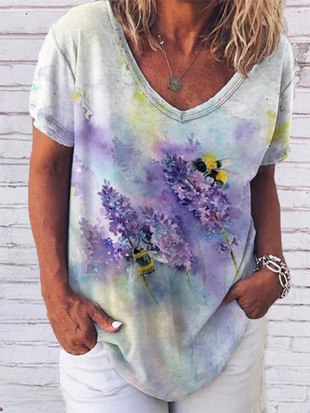 

Art Bee V Neck Pastoral Jersey Shirts & Tops, White, Auto-Clearance