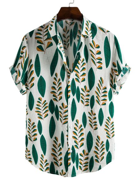 

Leaves Holiday Cotton Shirts & Tops, Green, Men's Floral shirt