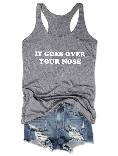

Womens It Goes Over Your Nose Tank Top, Gray, Tank Tops