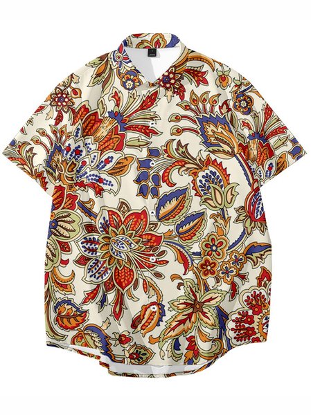 

Cotton-Blend Shirts & Tops, As picture, Men's Floral shirt