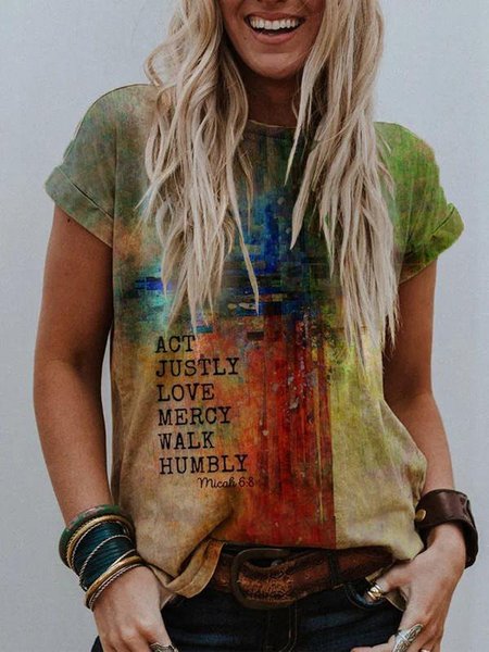 

Crew Neck Casual Floral-Print Short Sleeve Shirts & Tops, Multicolor, Tops
