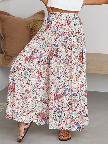

Boho Shift Floral Pants, As picture, Pants