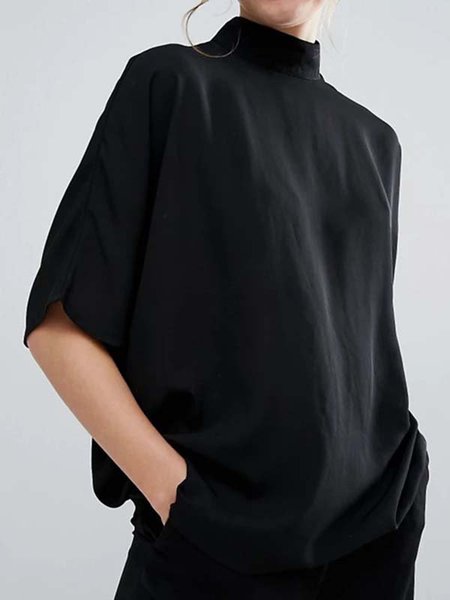 

Casuale Maniche Corte dolcevita Solido Top, Nero, Sweater