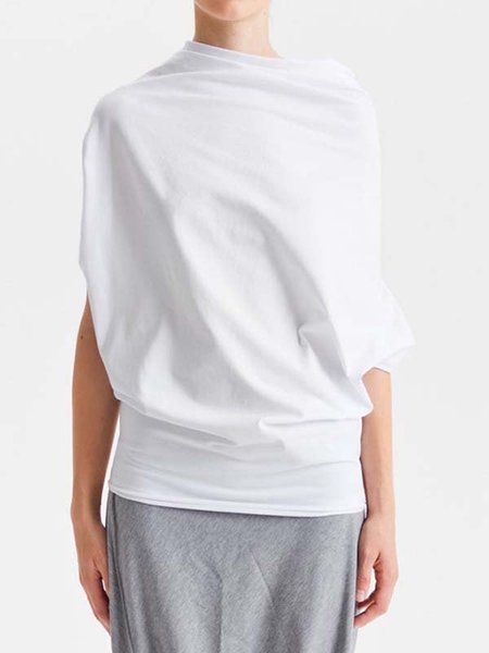 

Camicie & Top Casuale Maniche Corte Solido, Bianco, Blouses & Shirts