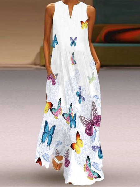 

Vintage Stampata Floreale Statement taglia grande senza maniche Scollo a V Gonna Casuale, Colore 4, Maxi Dresses