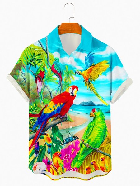 

Men's Vintage Printed Parrots Shirts, Blue, Men's Floral shirt