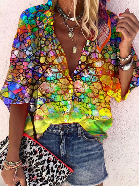

V Neck Holiday Shirts & Tops, As picture, Blouses & Shirts