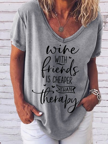 

Wine With Friend Is Cheaper Than Therapy Women's T-Shirt, Grey, T-shirts