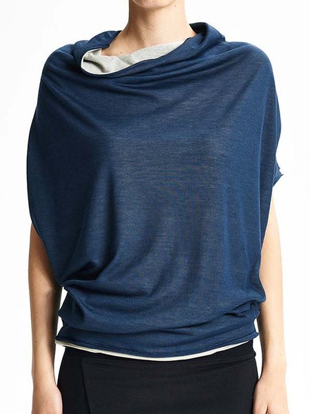 

Camicie & Top Solido Casuale Maniche Corte Misto Cotone, Blu, Blouses & Shirts