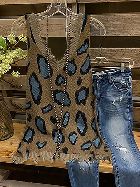 

Leopardo Senza Maniche a maglia Top, Marrone, Tops
