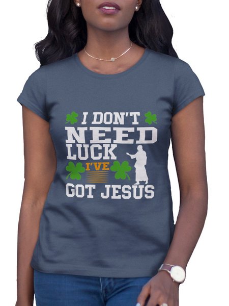 

Jesus Lucky Short Sleeve Cotton Shirts & Top, Navyblue, T-shirts