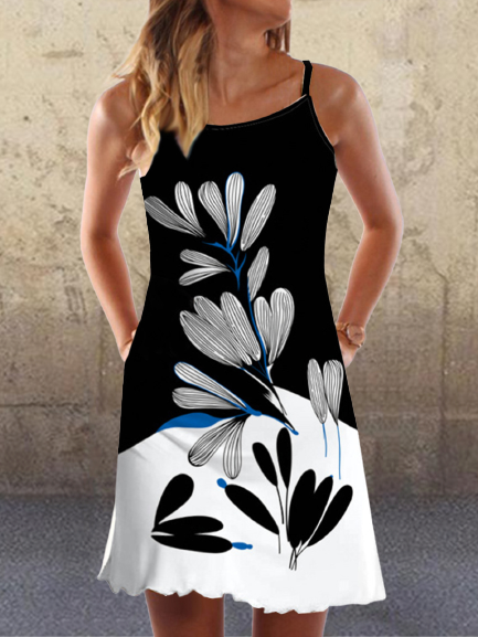 

Vintage Floral Printed Statement Plus Size Sleeveless Casual Dresses, As picture, Dresses