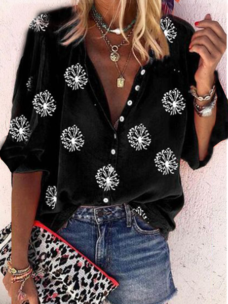 

Short Sleeve Boho Floral-Print Shirts & Tops, Black, Tops