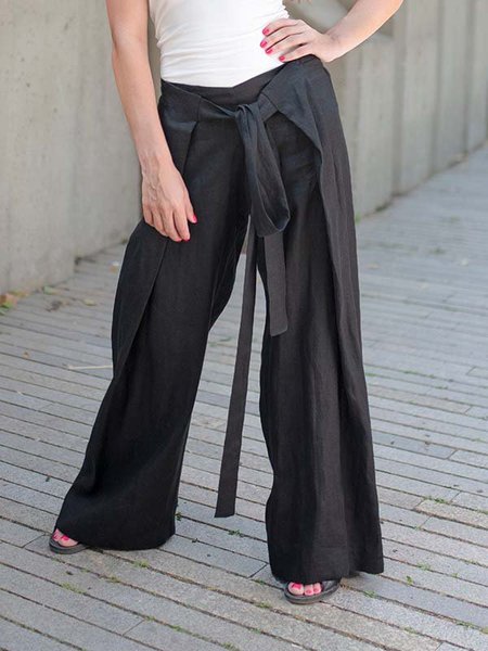 

Solid Cotton-Blend Casual Pants, Black, Pants