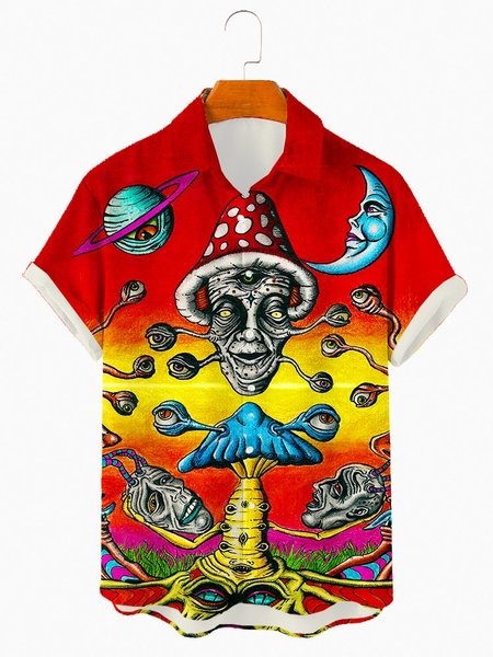 Men's Basic Printed Sun Shirts, Red, Men's Floral shirt