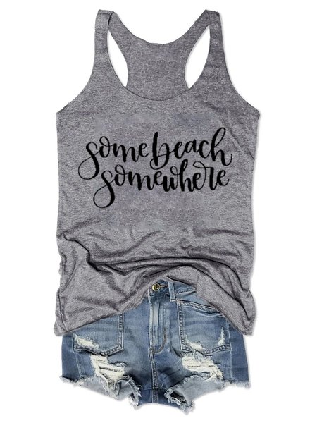 

一些海滩某处图形顶背心, Gray, Tank Tops