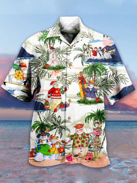 

Printed Shirt Collar Casual T-shirt, White, Men's Floral shirt